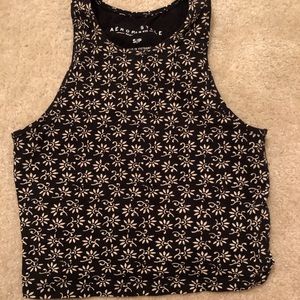 a black and white pattern crop top